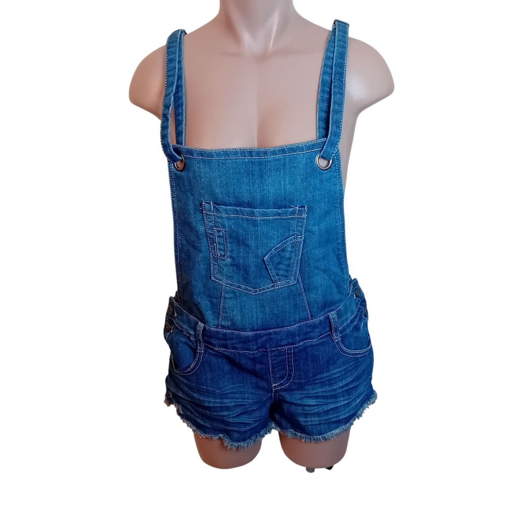 Hot Kiss Ava Denim Overalls Romper Frayed Hem Jean Shorts Juniors Teens Size 11